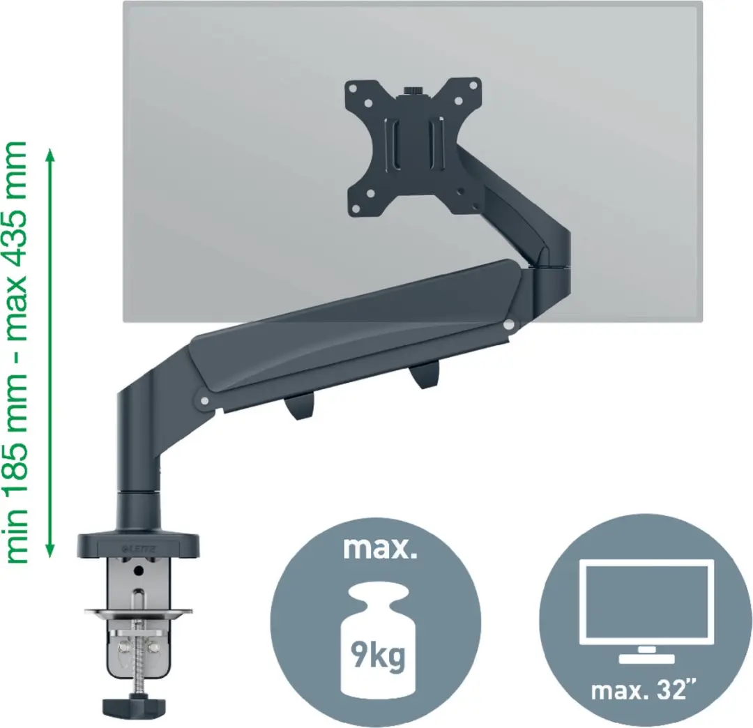 Leitz Ergo Monitorarm 64890089 - 1 Scherm - Donkergrijs