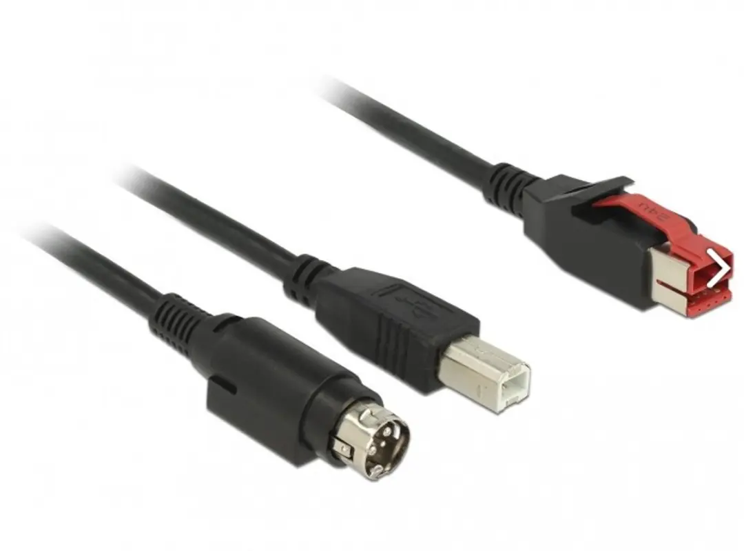 Delock PoweredUSB Kabel 24V USB Type-B naar Hosiden Mini-DIN 3-pin - 2m - Zwart