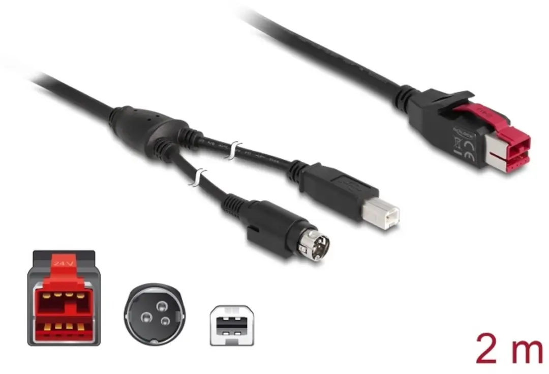 Delock PoweredUSB Kabel 24V USB Type-B naar Hosiden Mini-DIN 3-pin