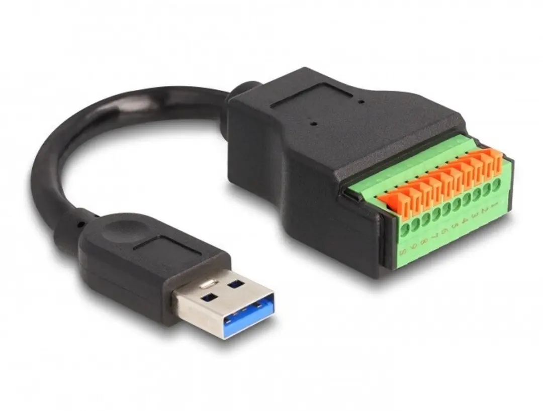 Delock USB 3.2 Gen 1 Type-A naar Terminal Block Adapter - 15cm - Zwart/ Groen