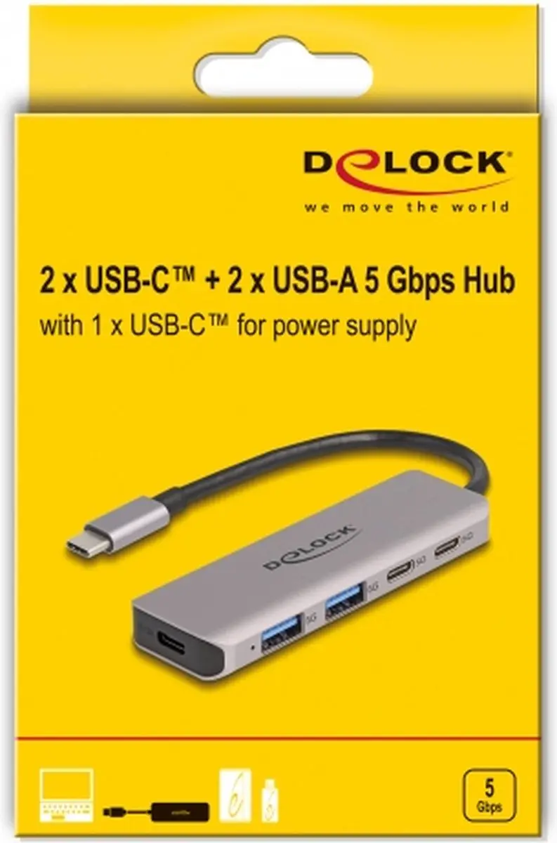 Delock USB-C/Type-A Hub 5Gbps 4 Poorten - Grijs
