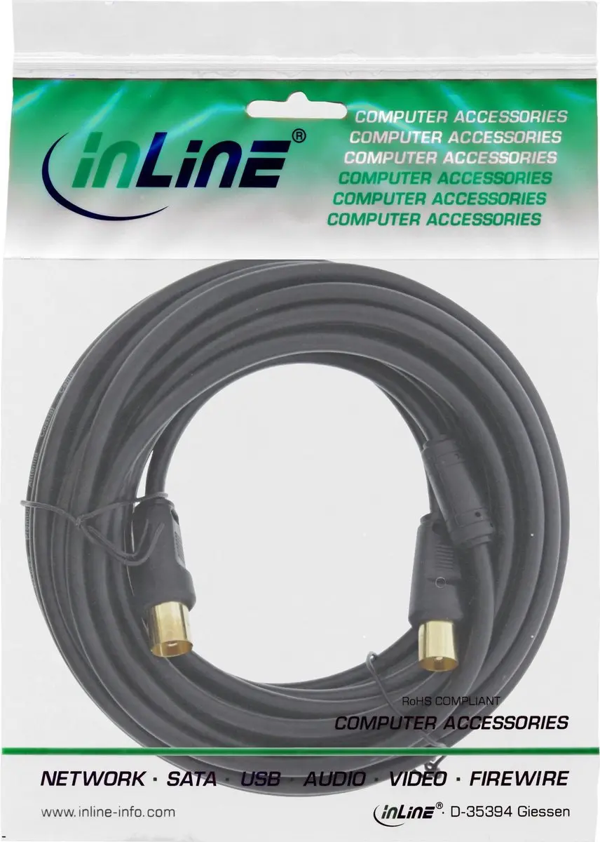 InLine IEC Coaxkabel M/V - 1m - Zwart