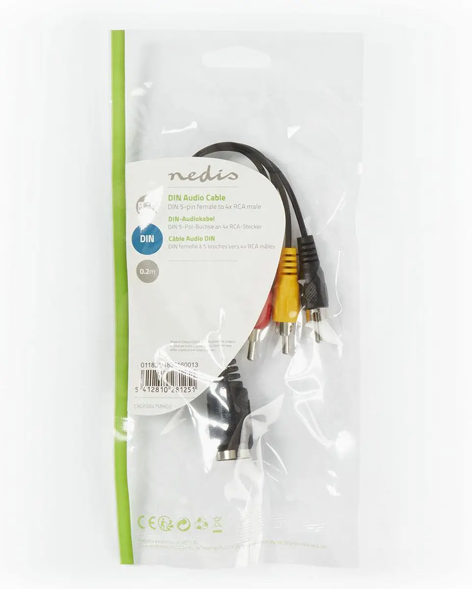 Nedis DIN-Audiokabel 4x RCA - 0,20m - Zwart