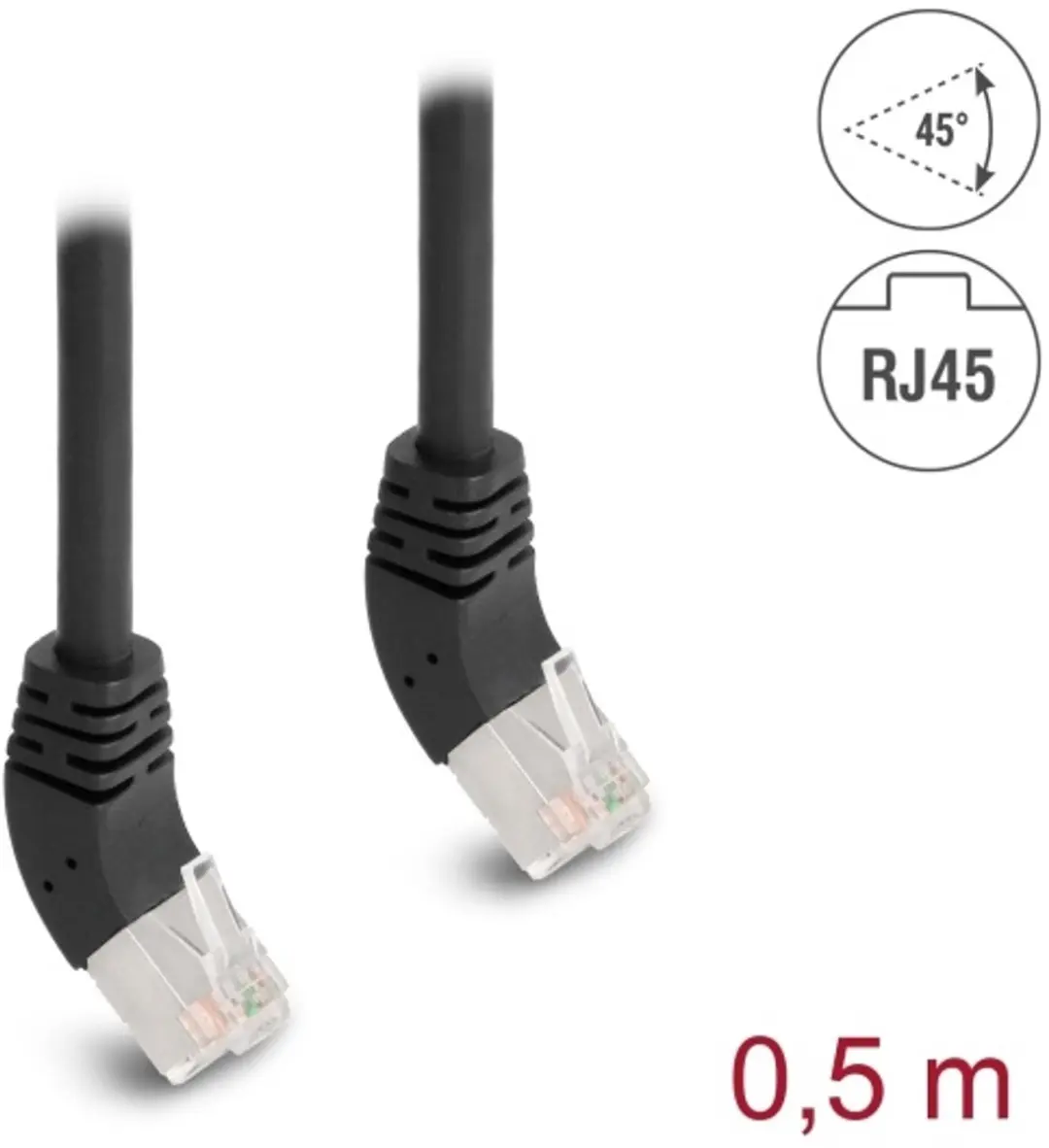 Delock RJ45 Network Cable Cat.6A S/FTP 45° upwards angled 0.5 m black