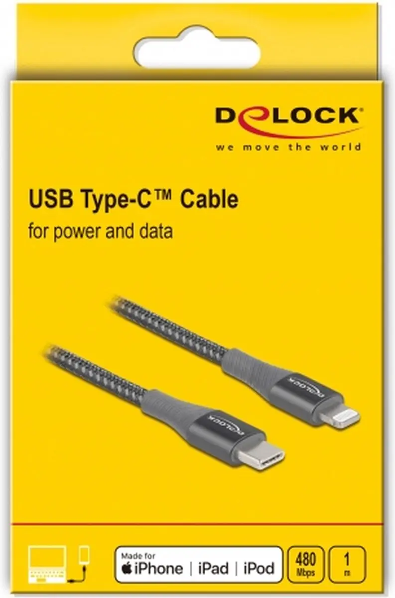 Delock USB-C naar Lightning Kabel 1m - Grijs