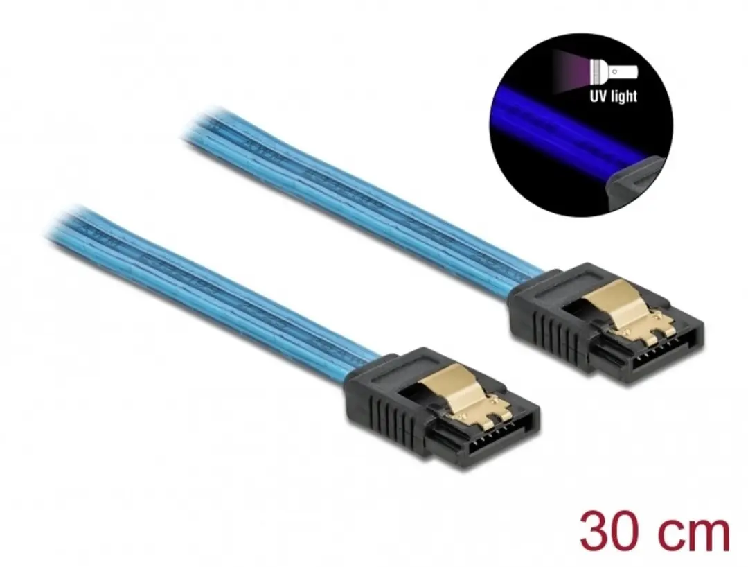 Delock SATA Kabel 6 Gb/s UV Blauw 30cm