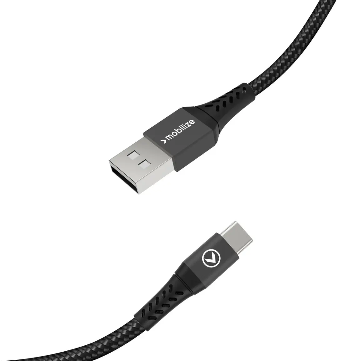 Mobilize USB-C naar USB-A Kabel 0.2m - Gevlochten Zwart