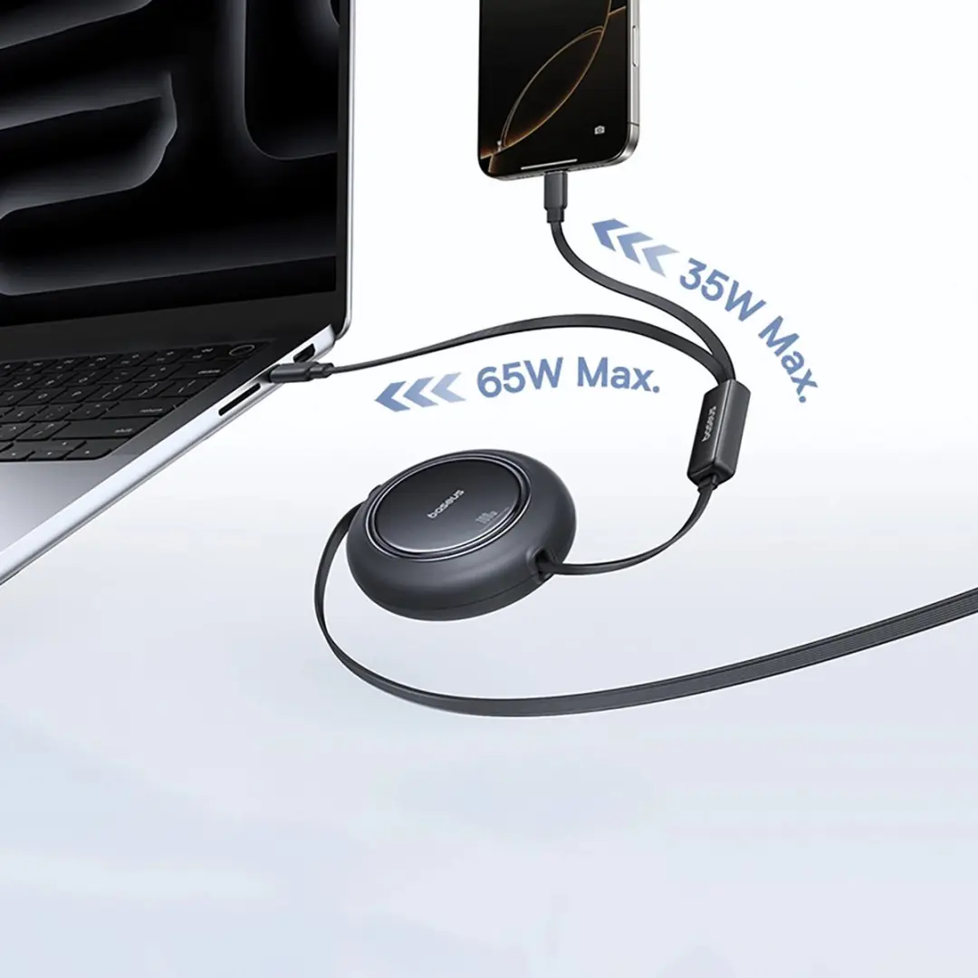 Baseus 3-in-1 USB-C Spiraalkabel 100W 1,2m - Transparant