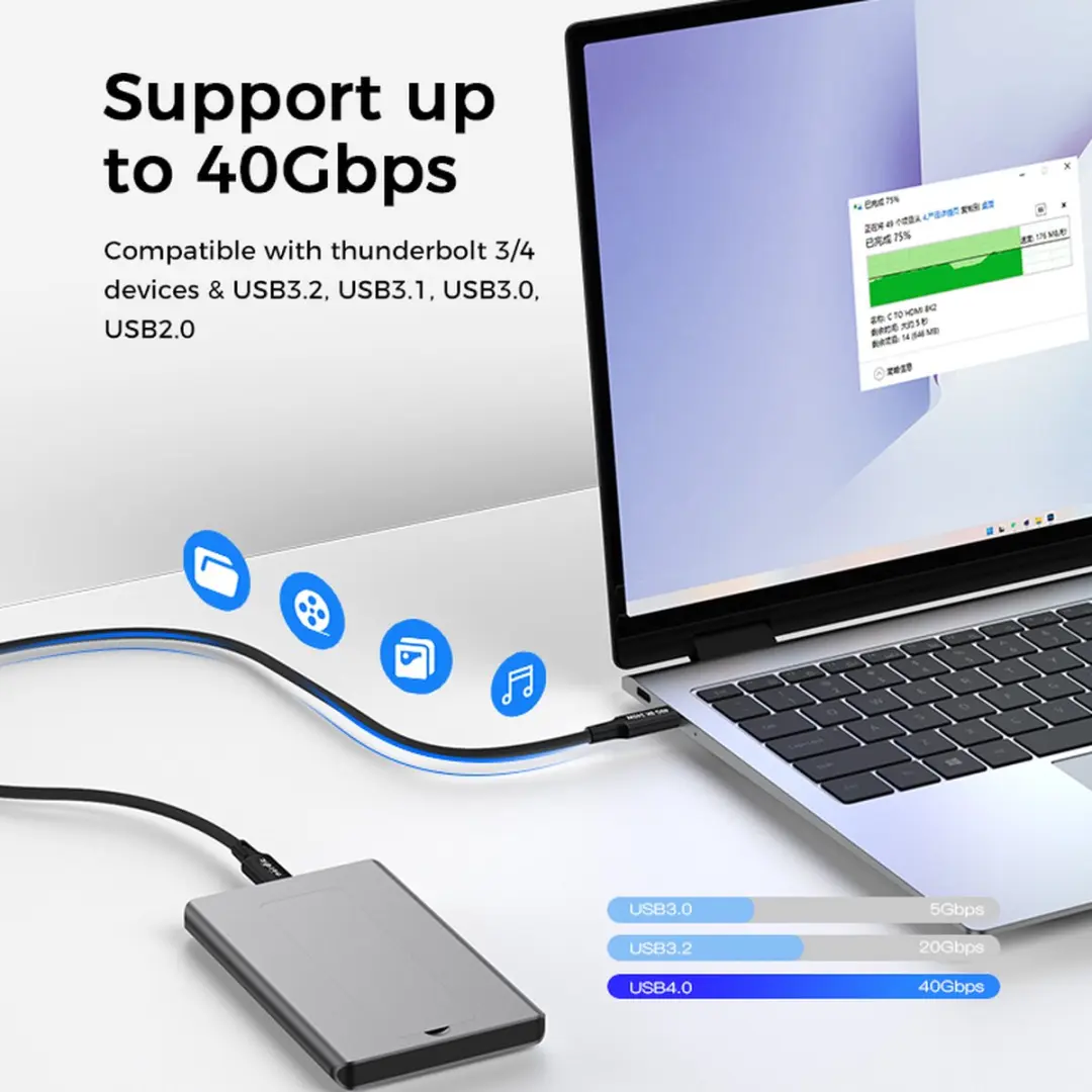 NÖRDIC USB4-4150 USB-C Kabel 240W 8K 60Hz - 1,5m - Zwart