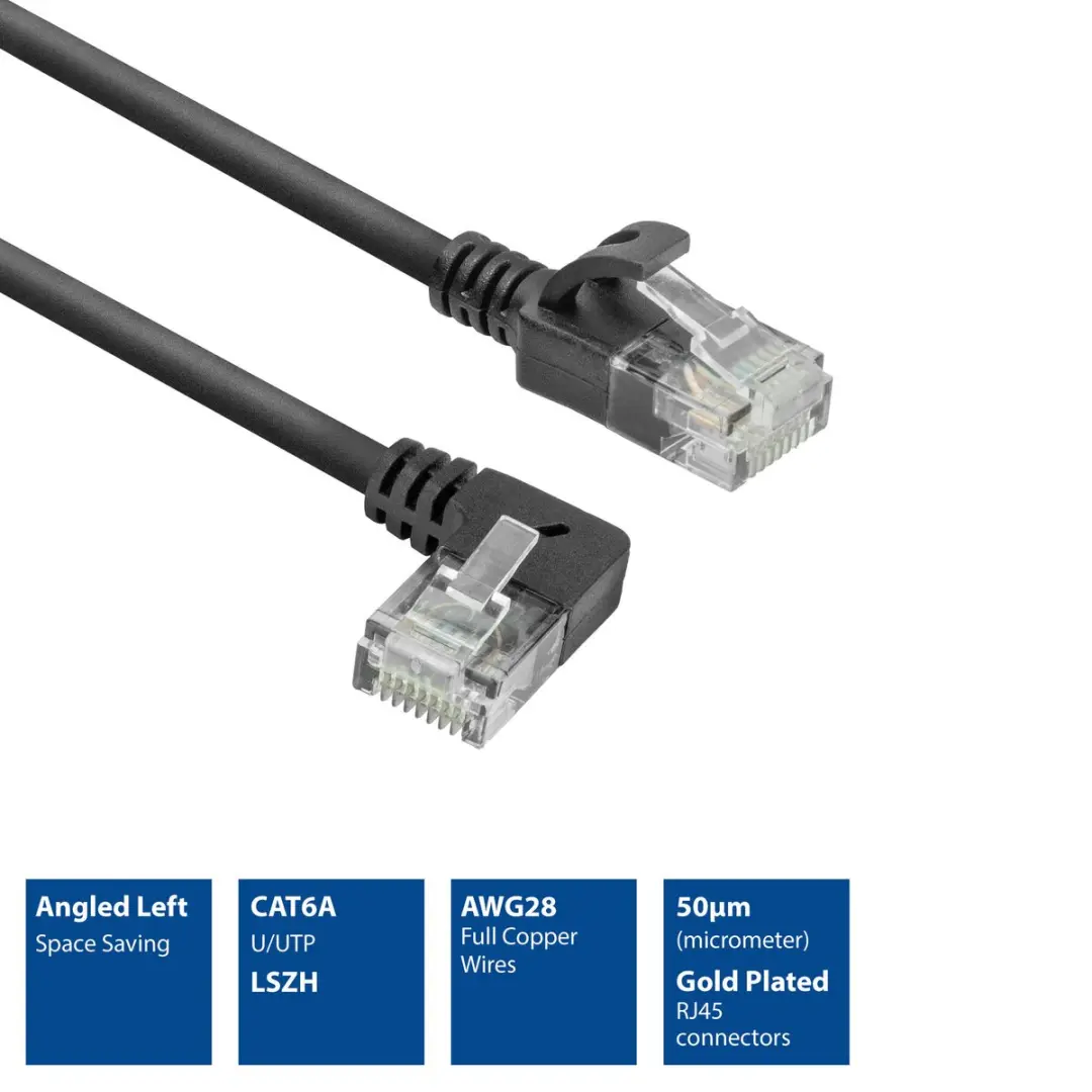 ACT DC1930 Patchkabel CAT6A U/UTP 0,15m - Zwart - 90° Links