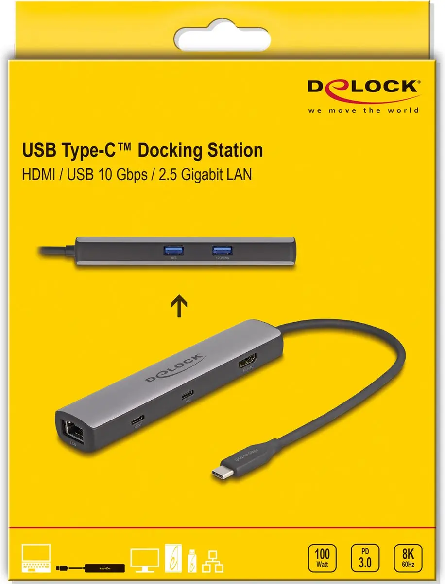 Delock USB 40Gbps Type-C Docking Station 8K - HDMI/USB 10Gbps/2.5G LAN - 100W PD - Zwart/Grijs