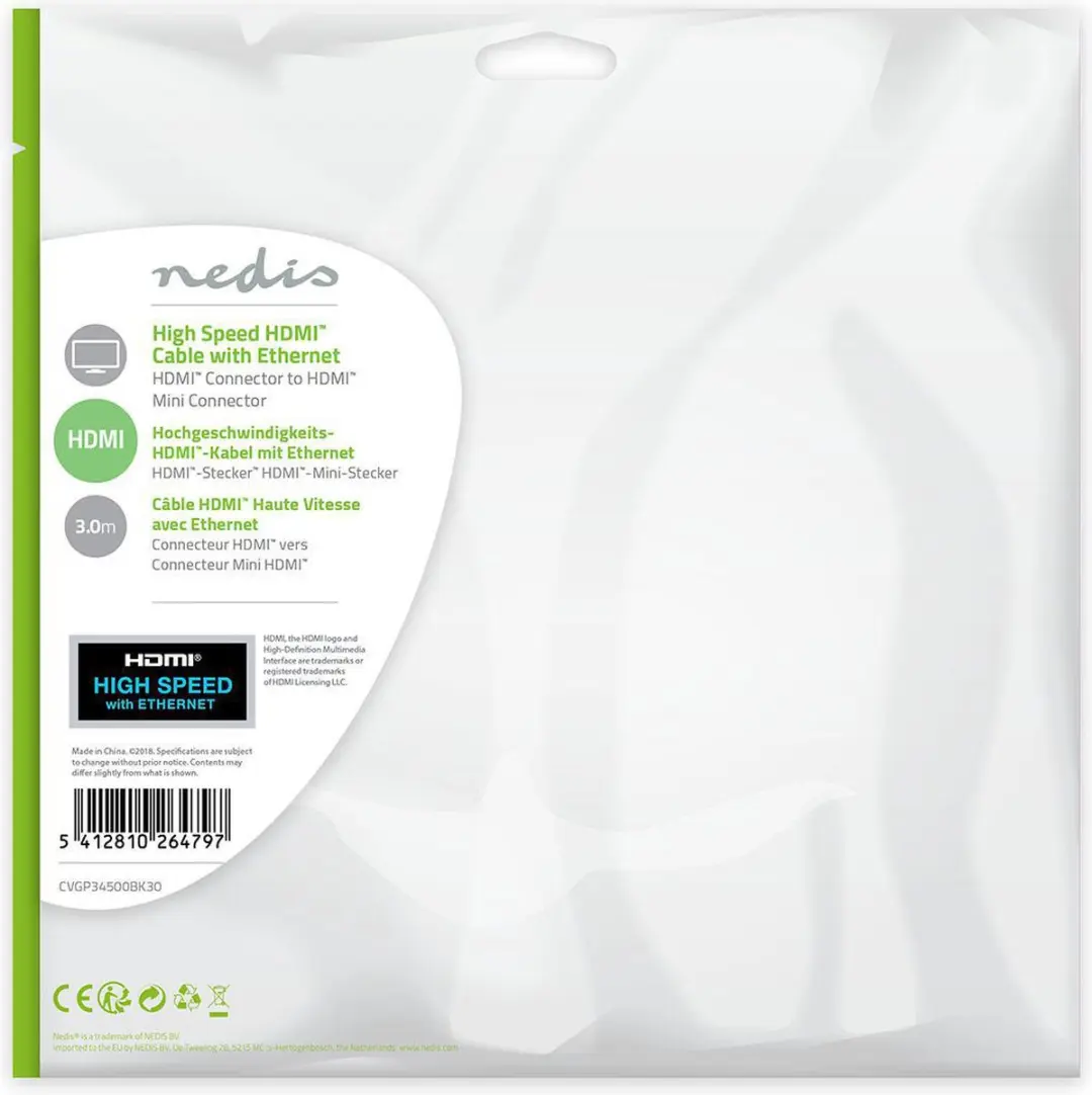 Nedis HDMI-Kabel CVGP34500BK30 4K 30Hz - 3m - Zwart