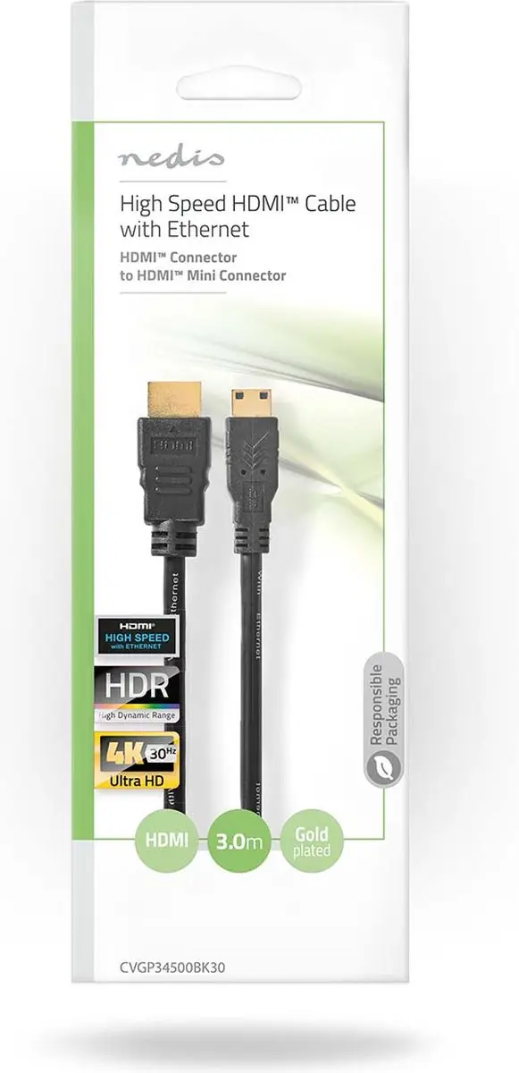 Nedis HDMI-Kabel CVGP34500BK30 4K 30Hz - 3m - Zwart