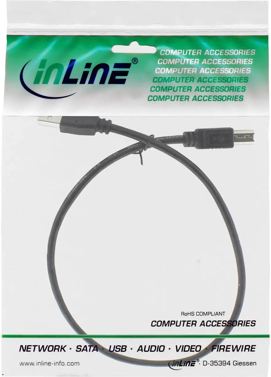 InLine 34503X USB-kabel A-B 0,3m - Zwart