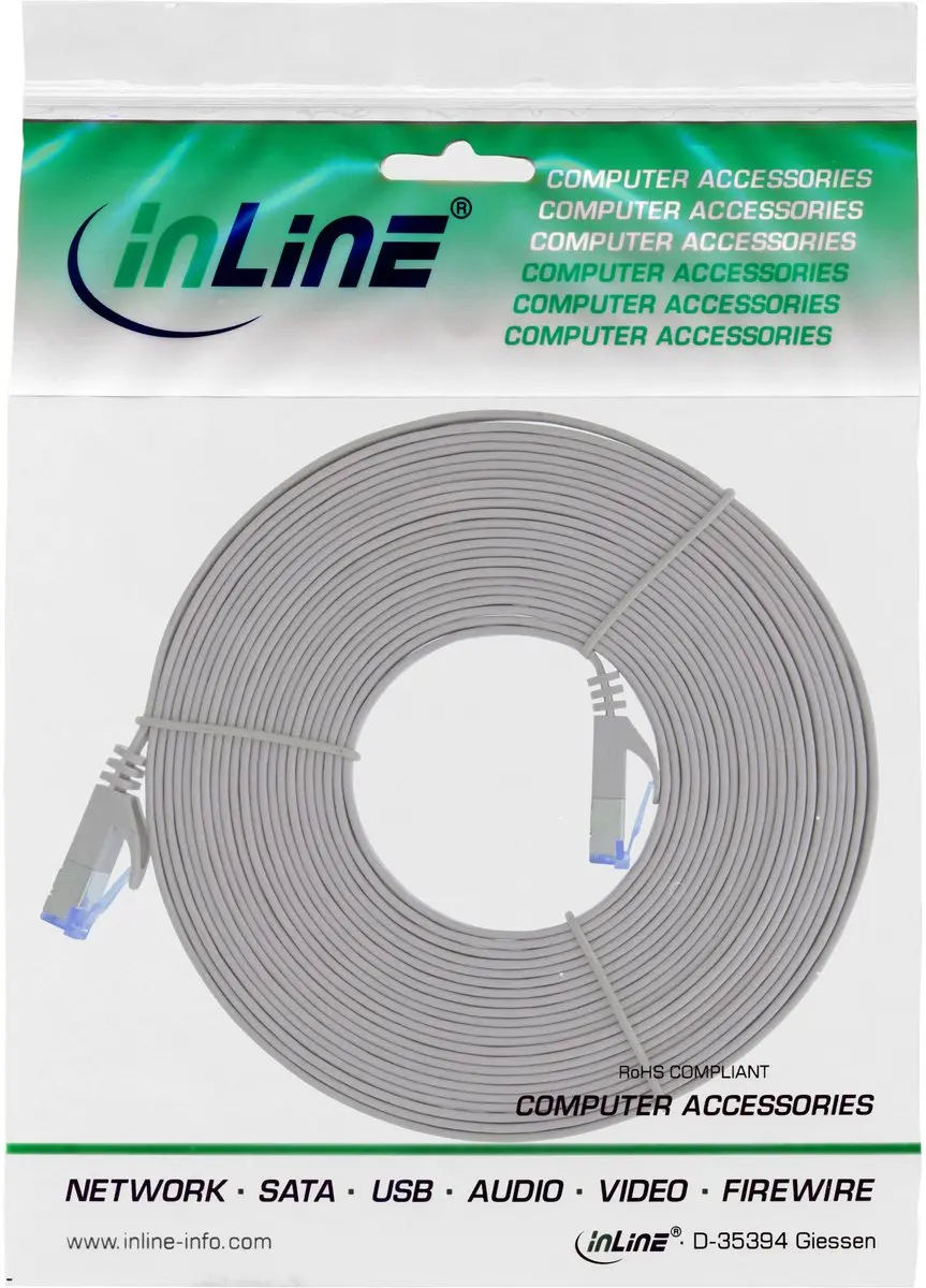 InLine UFTP CAT6a Platte Netwerkkabel 10m - Grijs