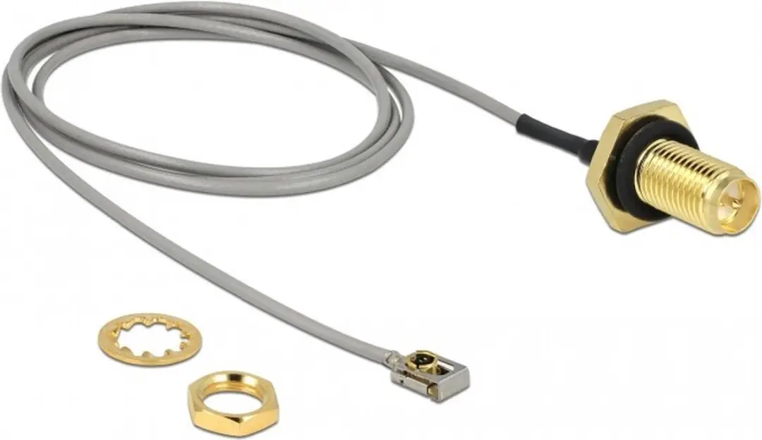 Delock MHF I LK RP-SMA Kabel - Micro Coax 1,13mm - 50 Ohm - 0,5m Grijs