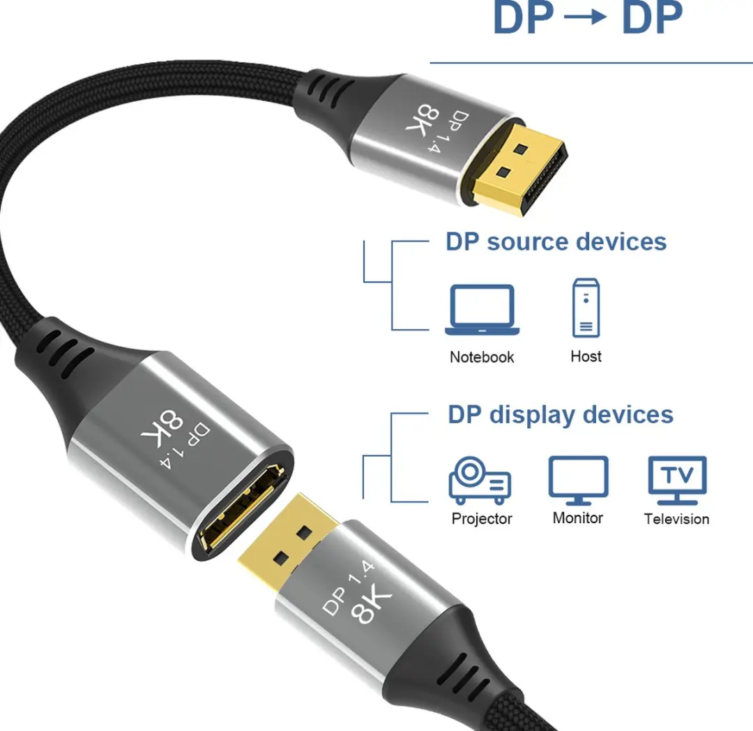 NÖRDIC DP-456 DisplayPort Kabel 1m - 8K60Hz - Zwart/Grijs