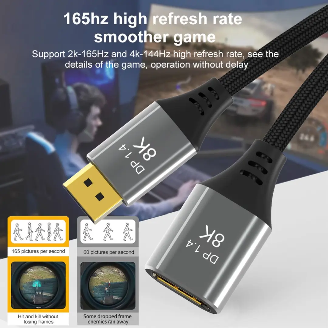 NÖRDIC DP-456 DisplayPort Kabel 1m - 8K60Hz - Zwart/Grijs