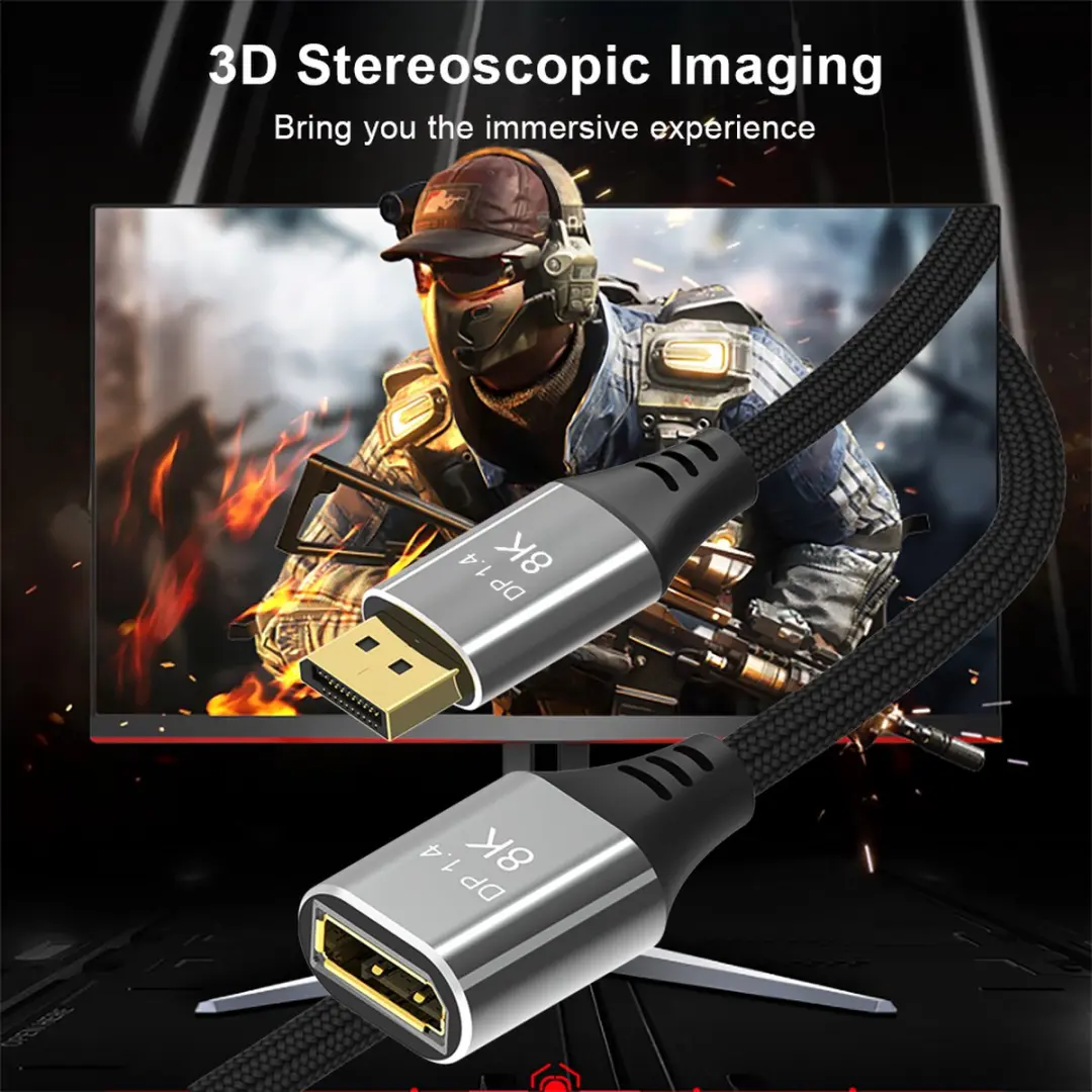 NÖRDIC DP-456 DisplayPort Kabel 1m - 8K60Hz - Zwart/Grijs - afbeelding 6 van 6
