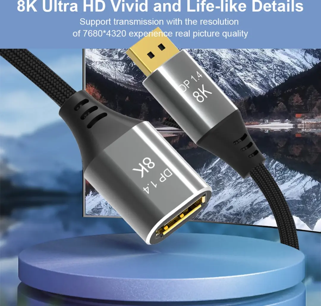 NÖRDIC DP-456 DisplayPort Kabel 1m - 8K60Hz - Zwart/Grijs