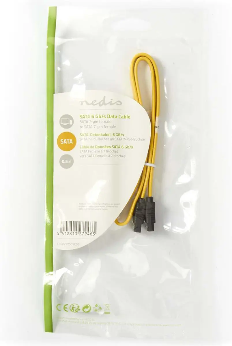 Nedis SATA Kabel CCGP73250YE05 - 6 Gbps - 0,5m - Geel