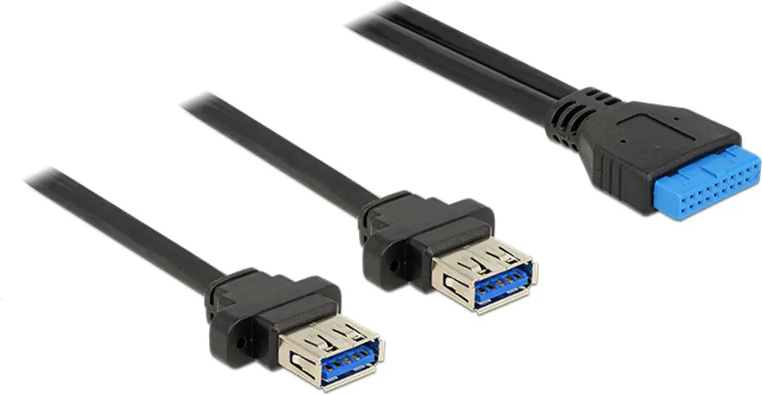 Delock USB 3.0 Kabel 19-pin Header Female naar 2x USB 3.0 Type-A - 80cm - Zwart