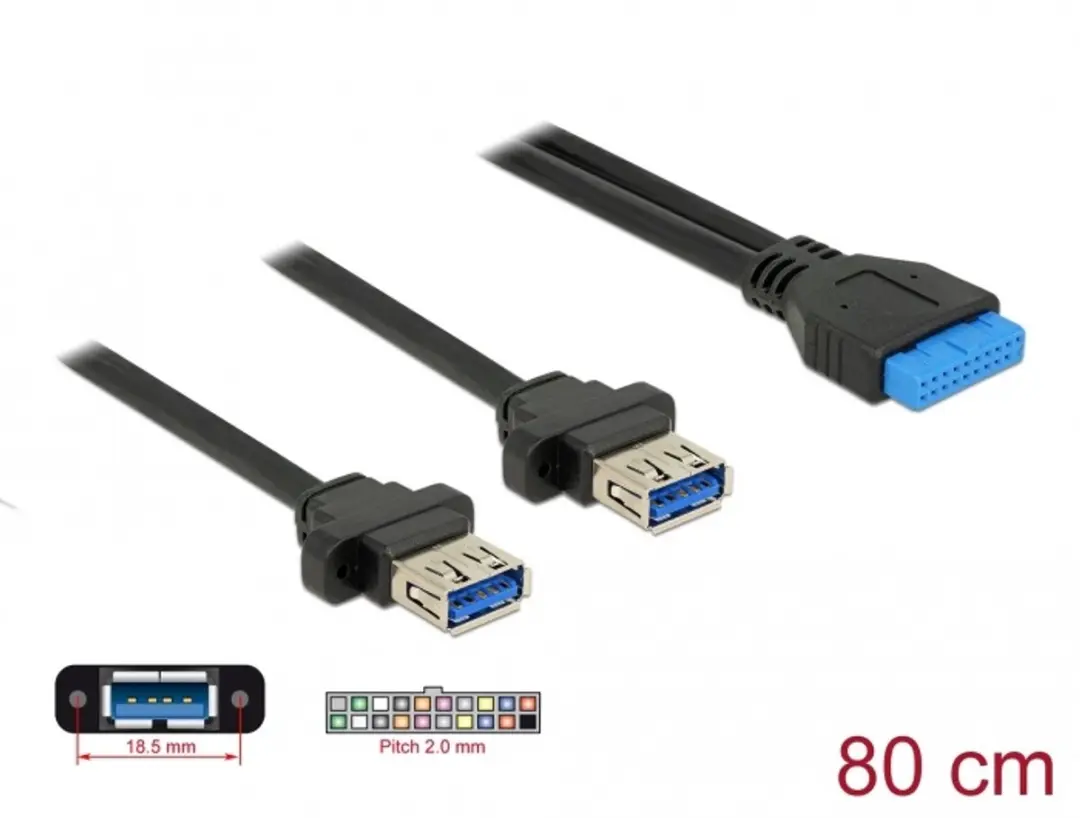 Delock USB 3.0 Kabel 19-pin Header Female naar 2x USB 3.0 Type-A