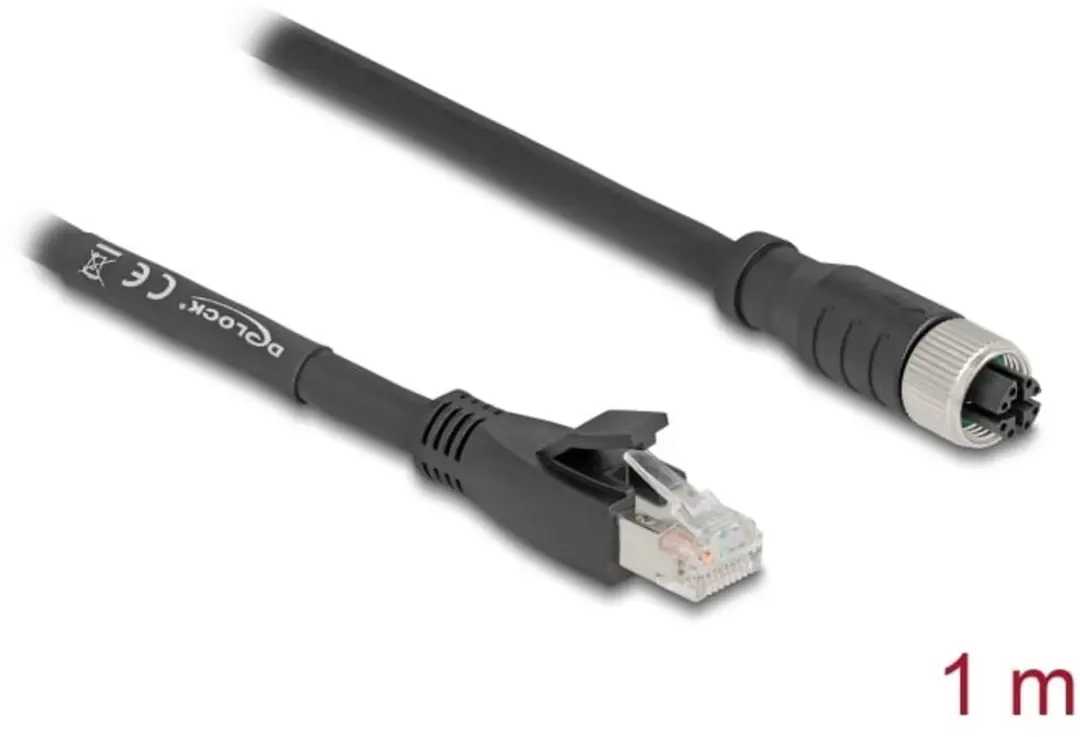 Delock M12 8-pins X-gecodeerd CAT5e Netwerkkabel 1m - Zwart