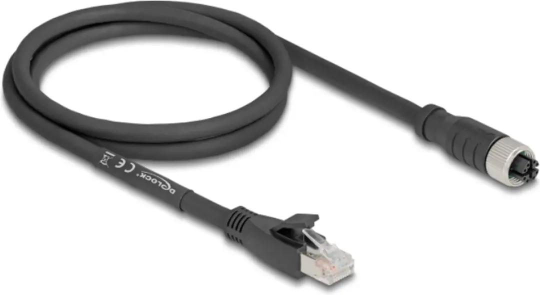 Delock M12 8-pins X-gecodeerd CAT5e Netwerkkabel 1m - Zwart