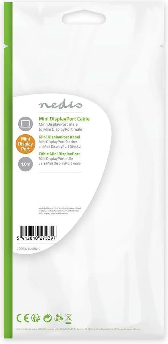 Nedis Mini DisplayPort Kabel CCGP37500BK10 - 1m - Zwart