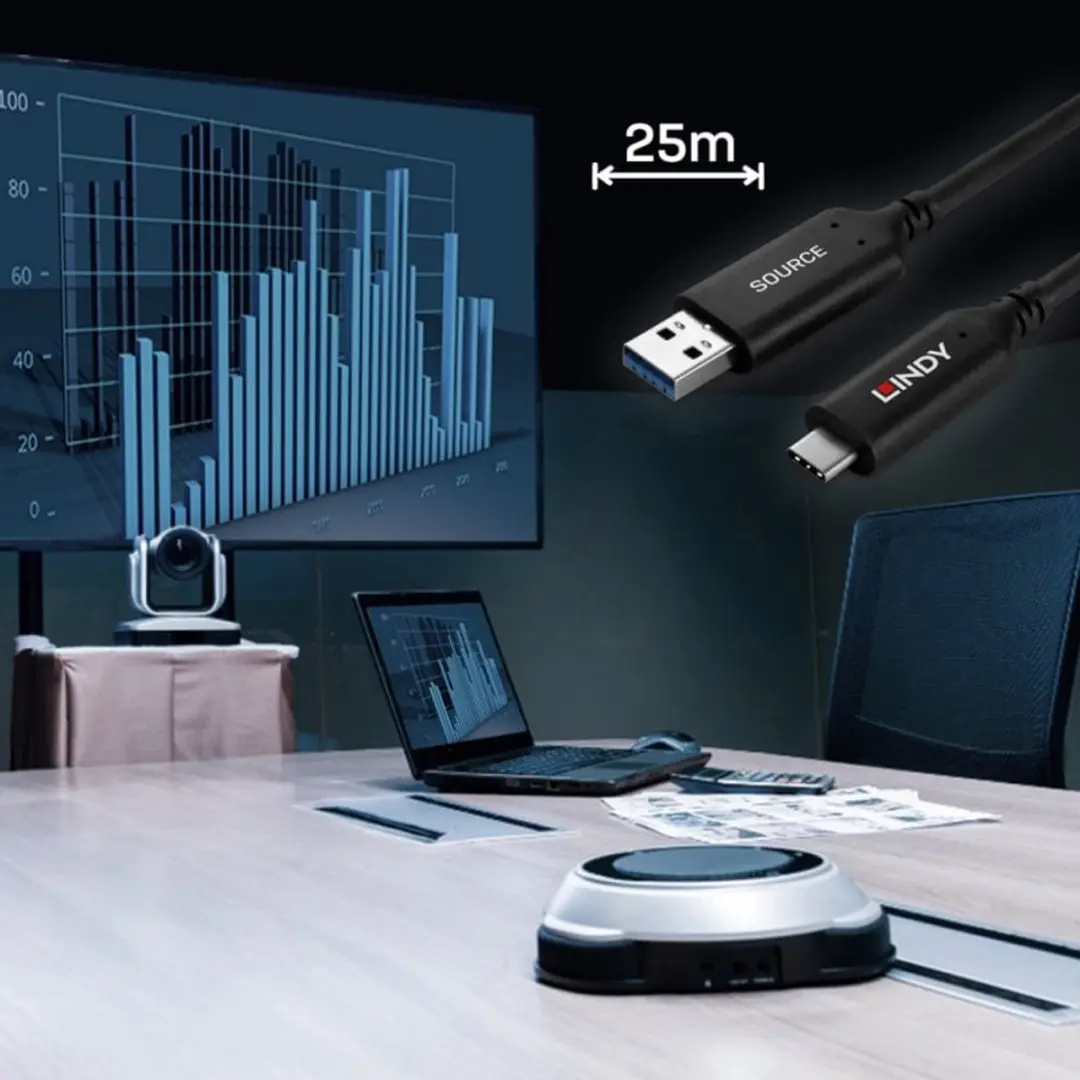 Lindy 43396 USB 3.2 Gen 1 Kabel 25m USB-A naar USB-C - Zwart