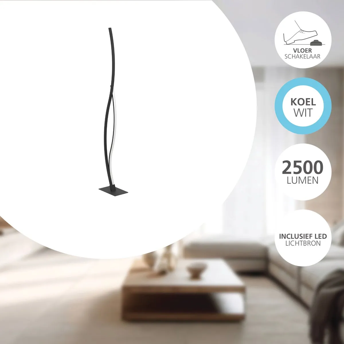 Eglo Grisolia Vloerlamp LED 129cm - Zwart/Wit