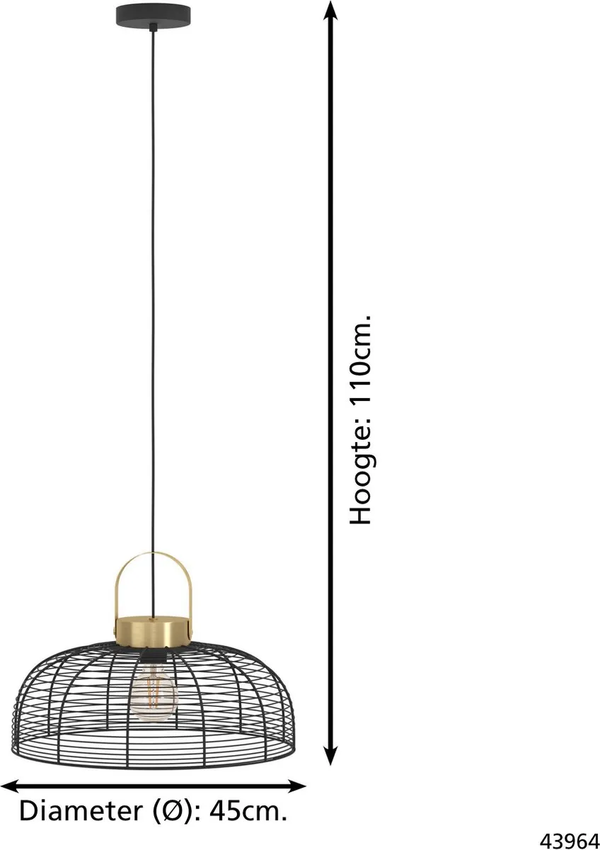 Eglo Roundham Hanglamp Ø45cm - Zwart/Goud