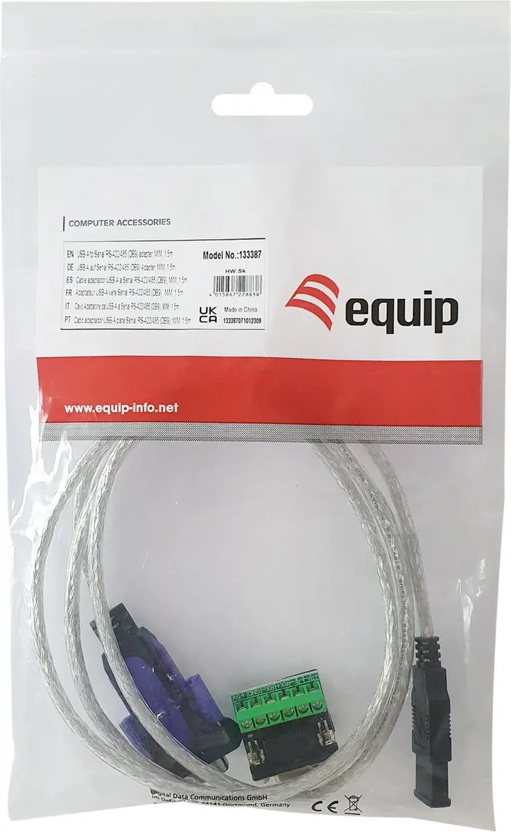Equip 133387 Seriële Kabel USB Type-A naar DB-9 - 1,5m - Grijs