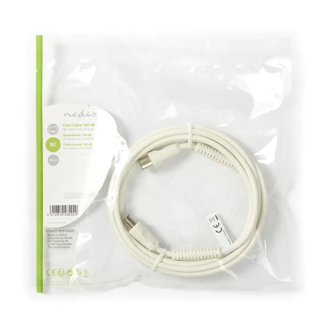 Nedis CSGP40010WT30 Coaxkabel 3m - IEC Male/IEC Female - Wit