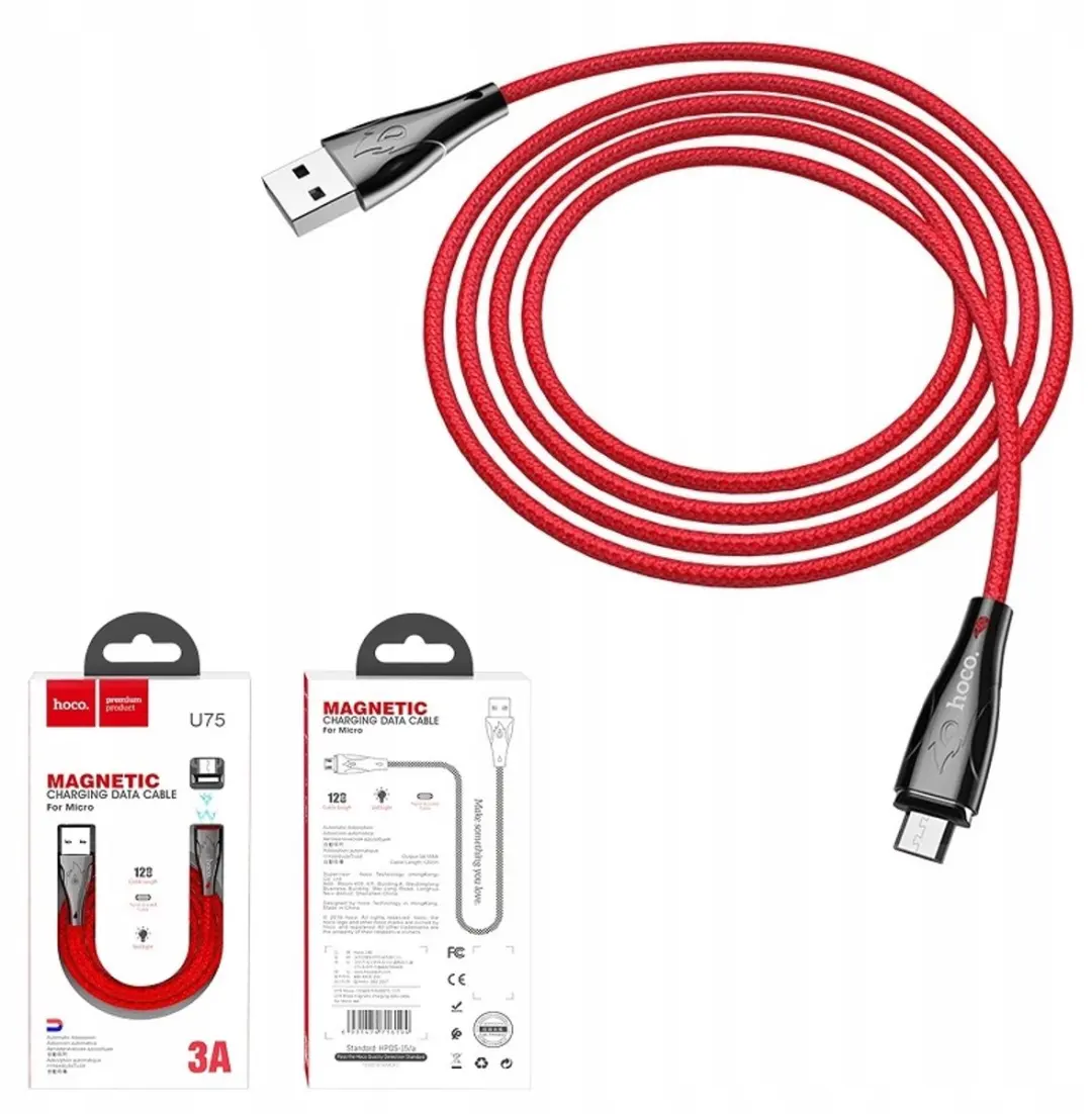 Hoco Magnetische Micro USB Kabel 1.2M 3A Rood
