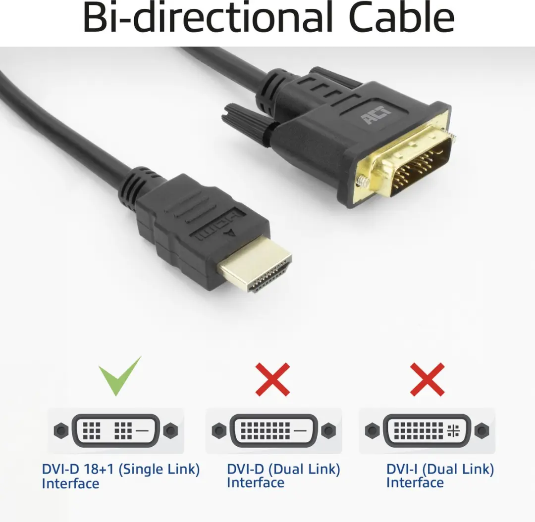 ACT HDMI naar DVI-D Adapterkabel AK3737 - 5m - Zwart