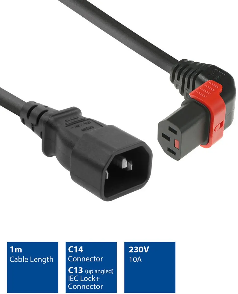 ACT PC2043 AK5276 Netsnoer C14-C13 Lock 1m - Zwart