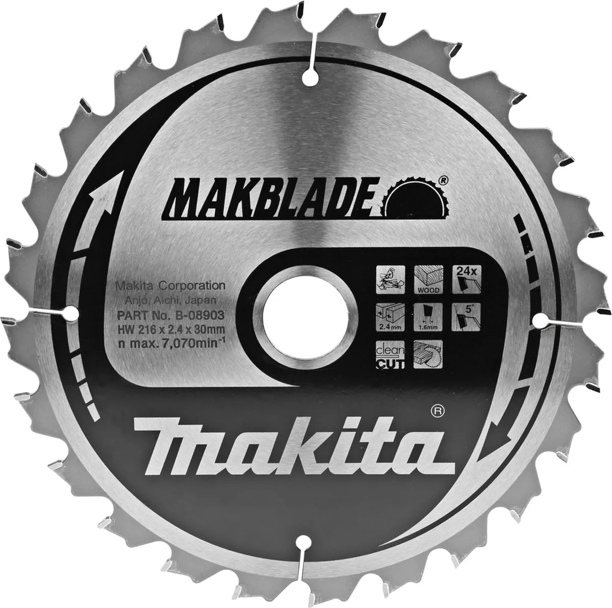 Makita Makblade Cirkelzaagblad Hout Ø216mm 24T - B-08903 - afbeelding 2 van 3