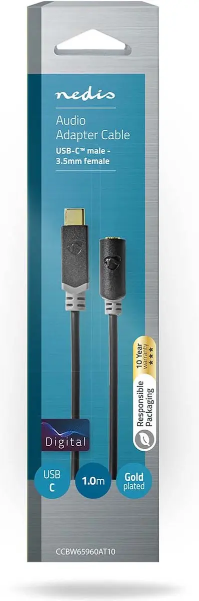 Nedis CCBW65960AT10 USB-C Adapter 3,5mm - 1m - Zwart