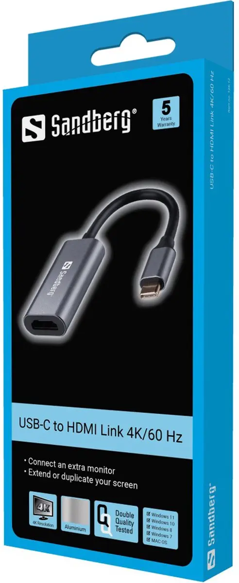 Sandberg 136-12 USB-C naar HDMI Kabel 4K - Wit