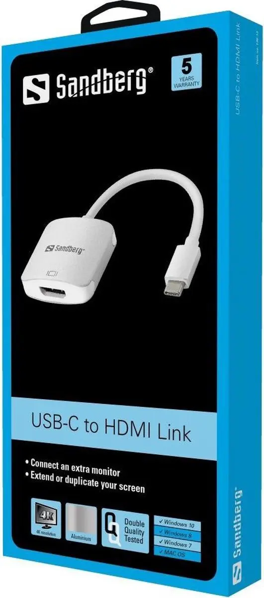 Sandberg 136-12 USB-C naar HDMI Kabel 4K - Wit