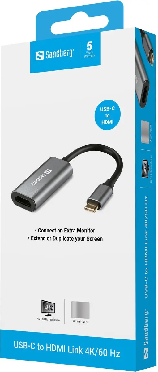 Sandberg 136-12 USB-C naar HDMI Kabel 4K - Wit