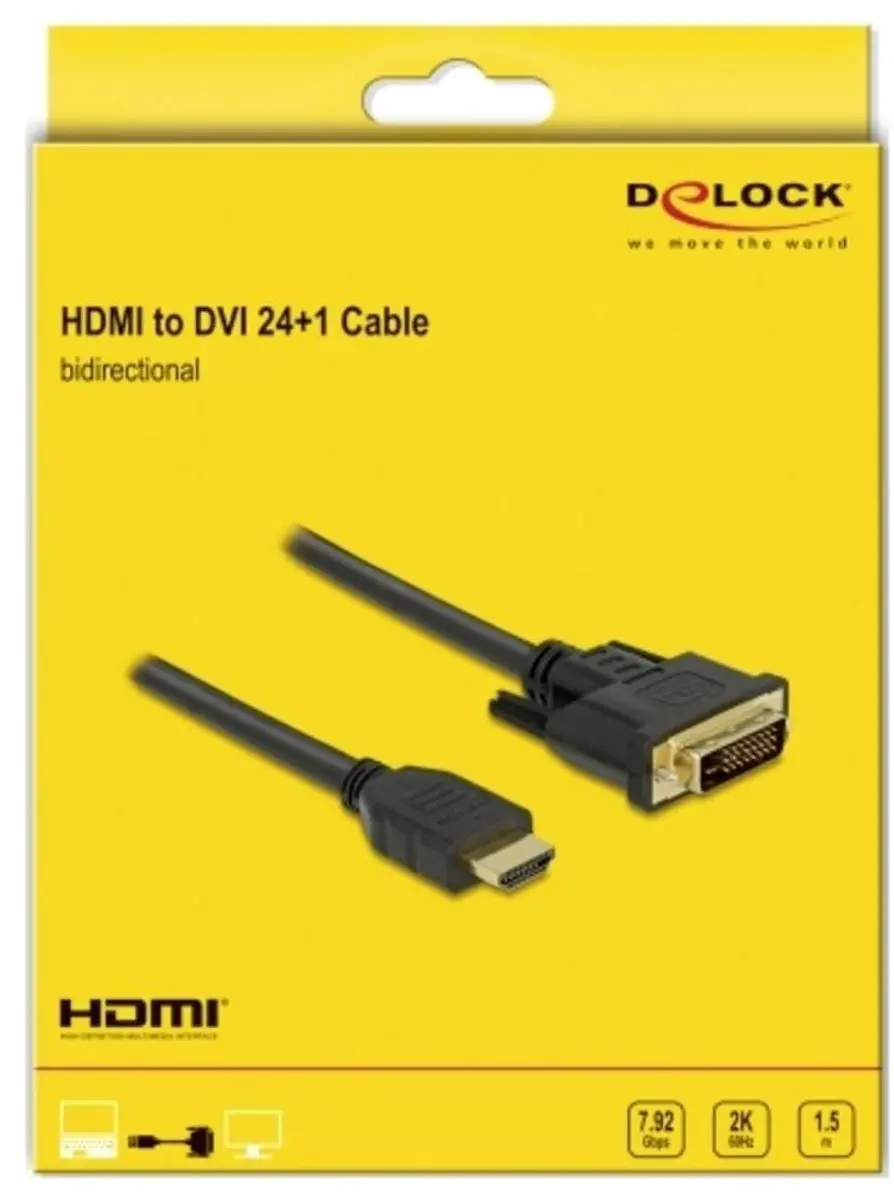 Delock HDMI naar DVI Kabel 24+1 - 1.5m - Zwart