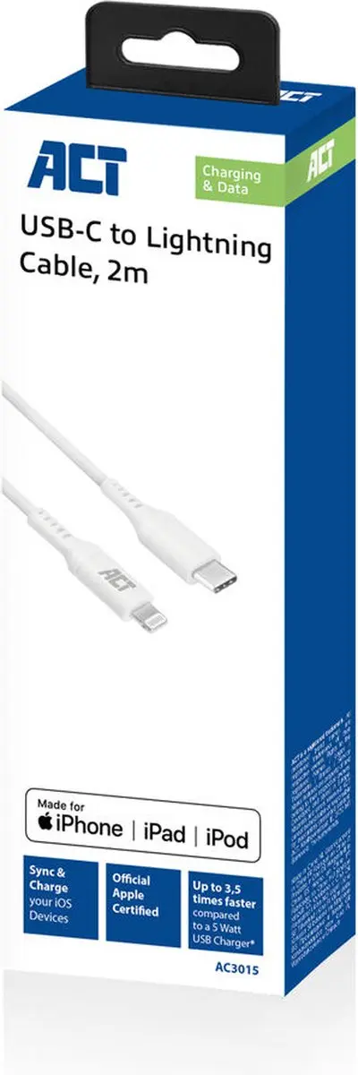 ACT AC3015 USB 2.0 Kabel - 2m - Wit