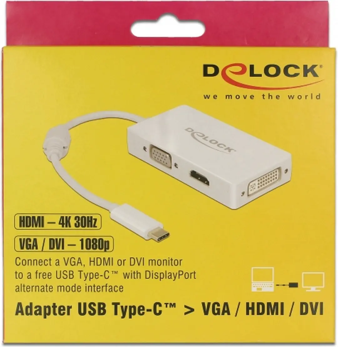 Delock USB-C naar HDMI/DVI/VGA Adapter - 0,15m - Wit