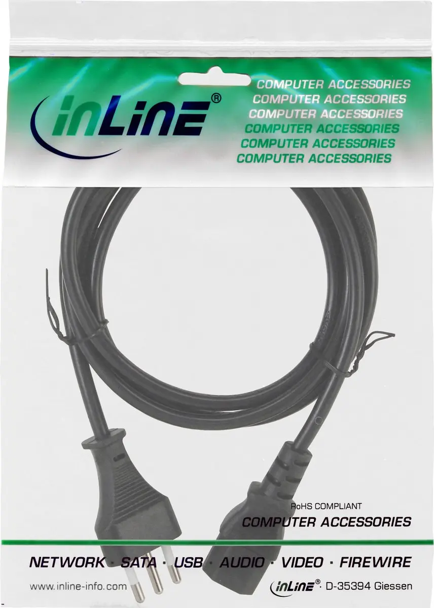 InLine C13 Type L Stroomkabel 3x1,00mm - 3m - Zwart
