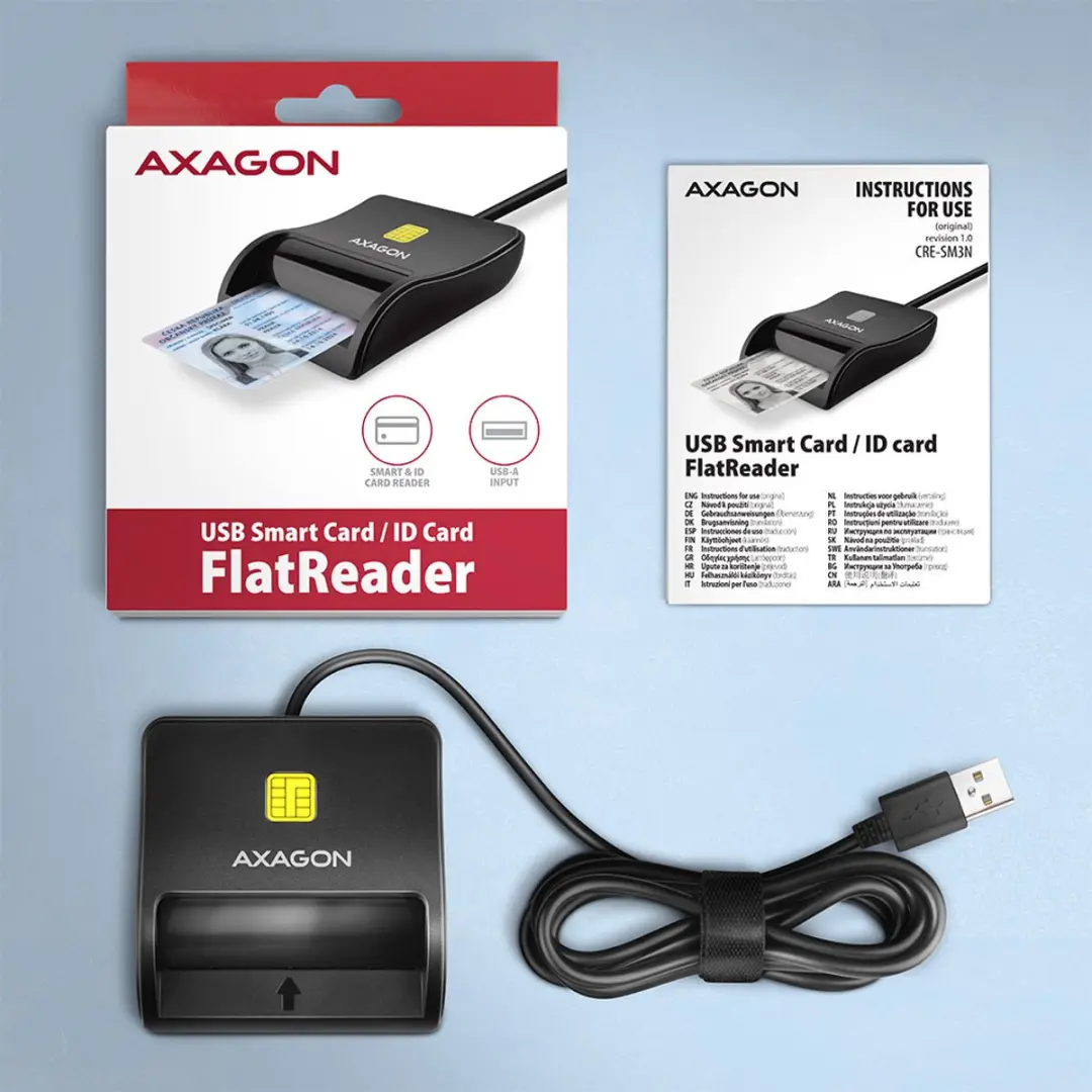 Axagon CRE-SM3N USB Smartcard Reader - Zwart - afbeelding 6 van 6
