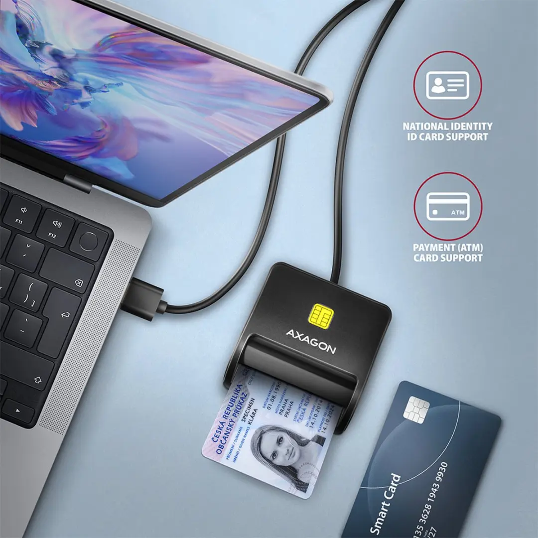 Axagon CRE-SM3N USB Smartcard Reader - Zwart