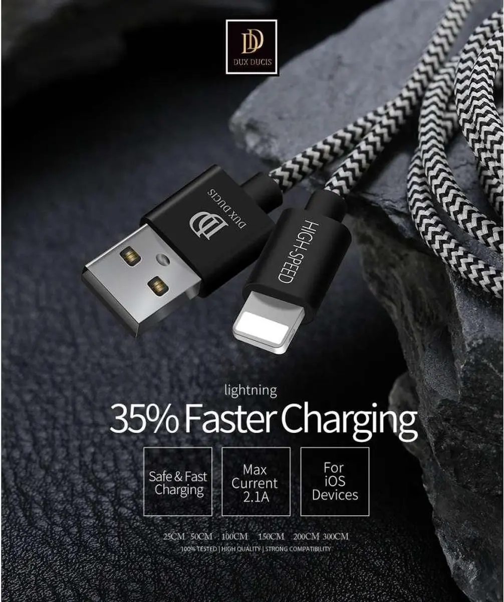 Dux Ducis K-One USB Lightning Kabel 1.0m - Zwart